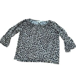 MICHAEL KORS Black And White Animal Print Blouse With Bell Sleeves Top